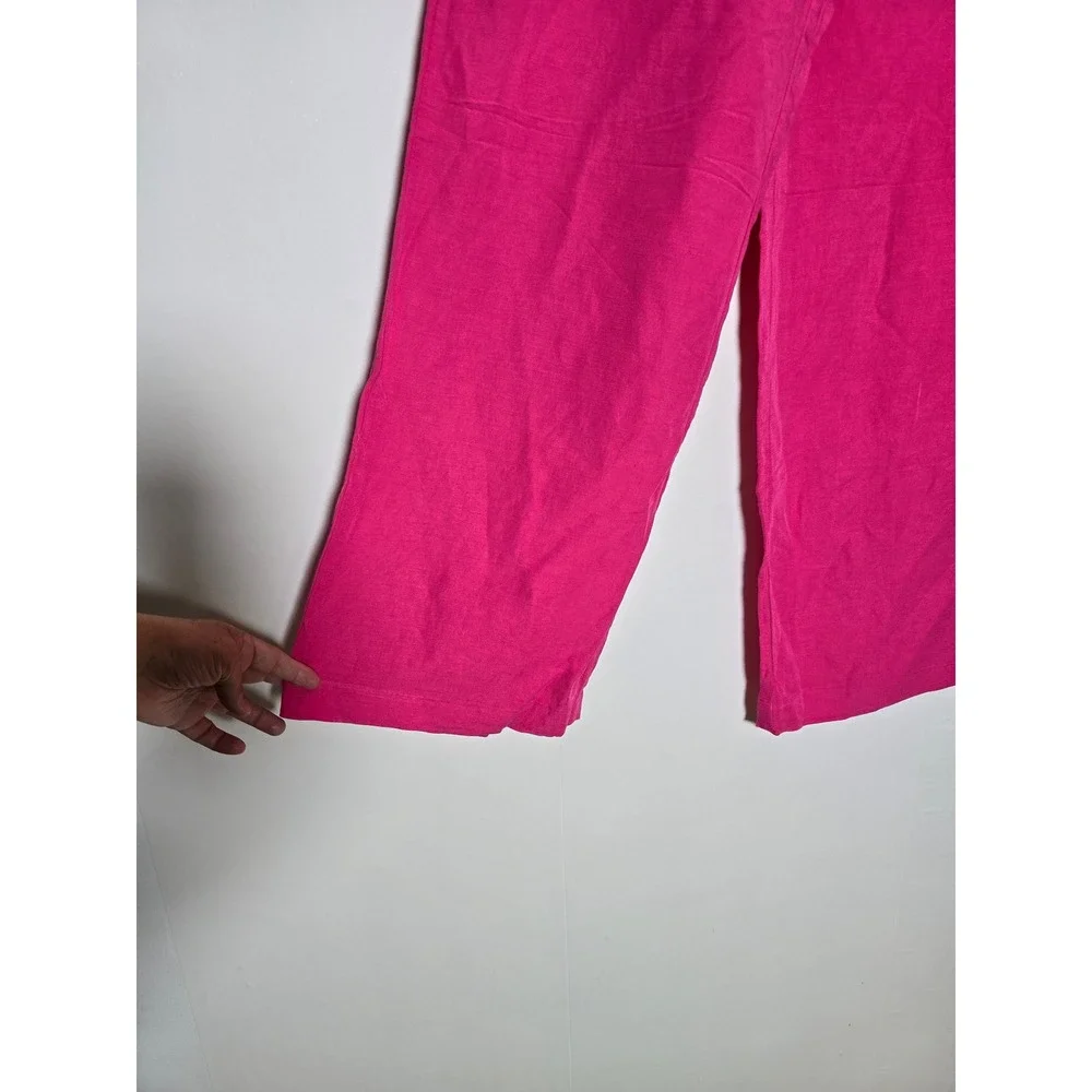H&M Women Linen Blend Wide Leg Pants Med Pink Drawstring vacation travel beach